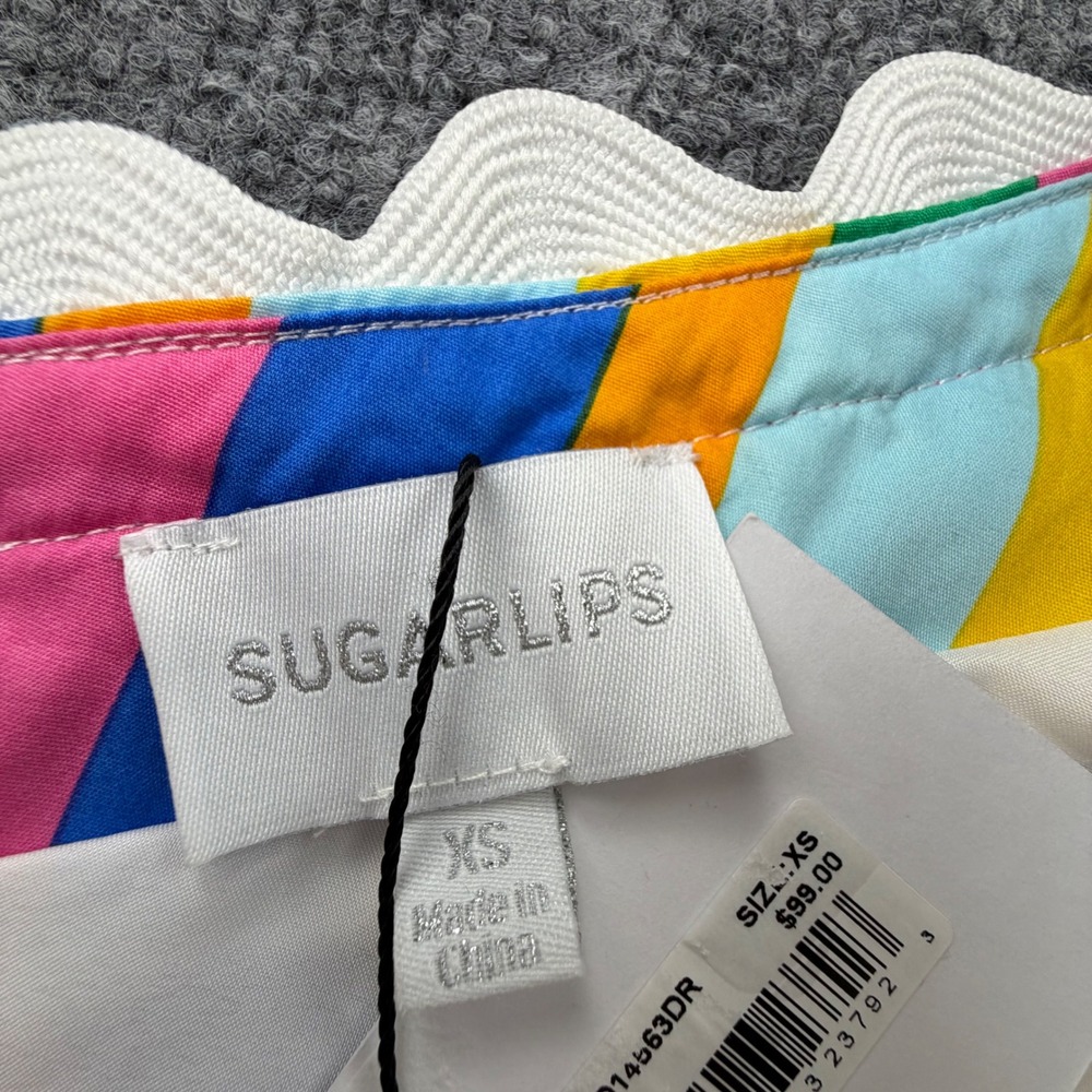 Sugarlips Womens One Shoulder Tiered Ruffle Mini Dress Multi Stripe XS NWT - Picture 6 of 8